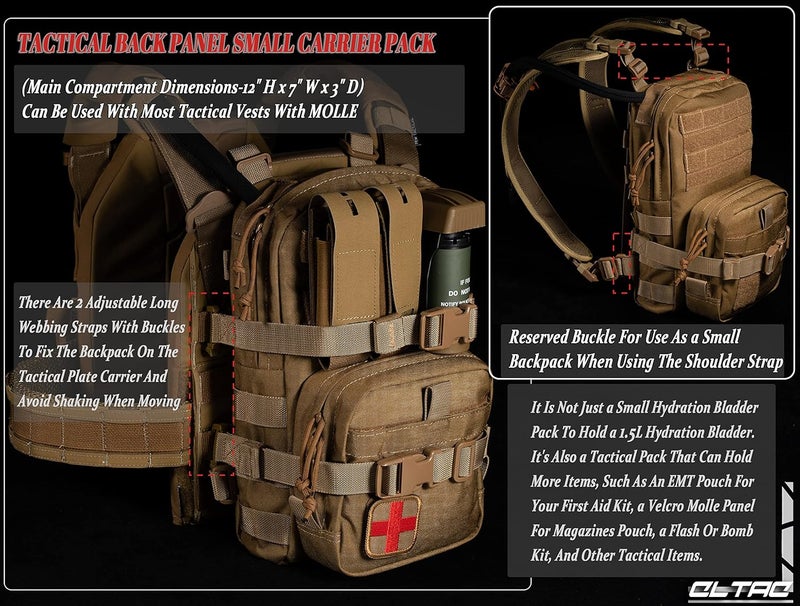 CLTAC Tactical Small MOLLE Hydration Pack Outdoor Water Bladder Carrier Pack for Vest Backpack - Image 3